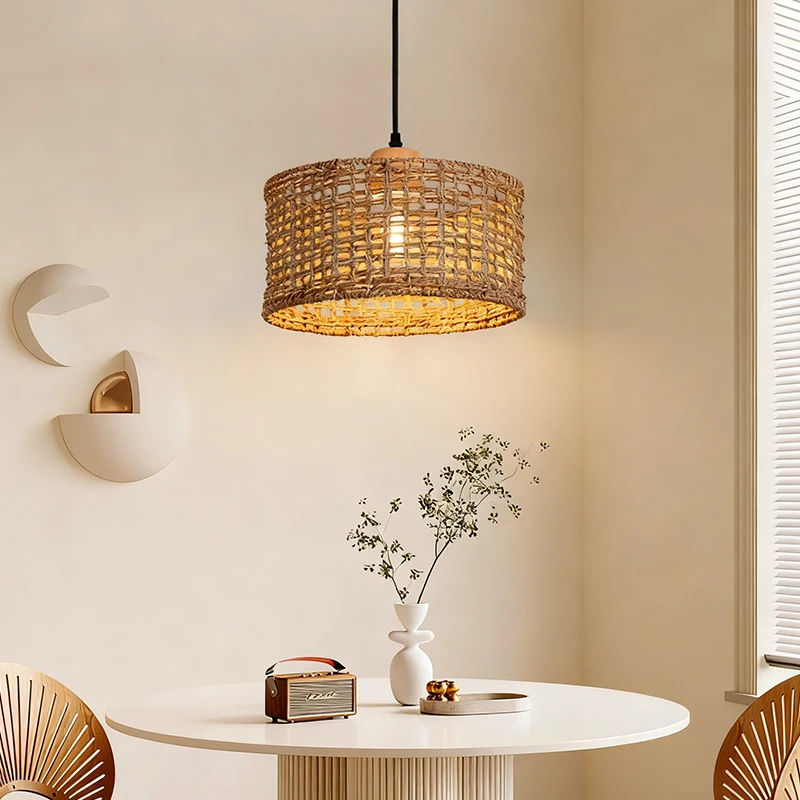 Wicker Rattan Pendant Lamp Teahouse Homestays Decorative Pastoral Retro Pendant Light Kitchen Corridor Bedroom Dining Chandelier view 3
