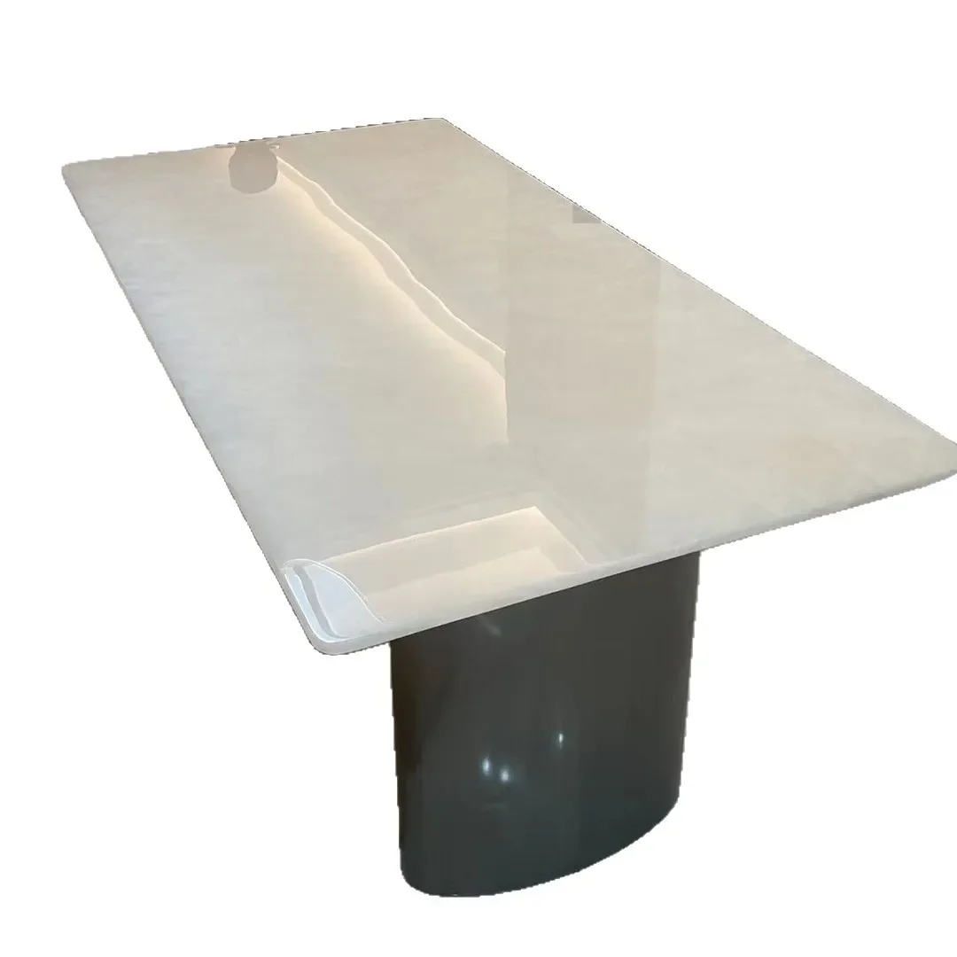Natural marble dining table Italian light luxury high-end simple A-level large white ice jade rectangular combination luxury
