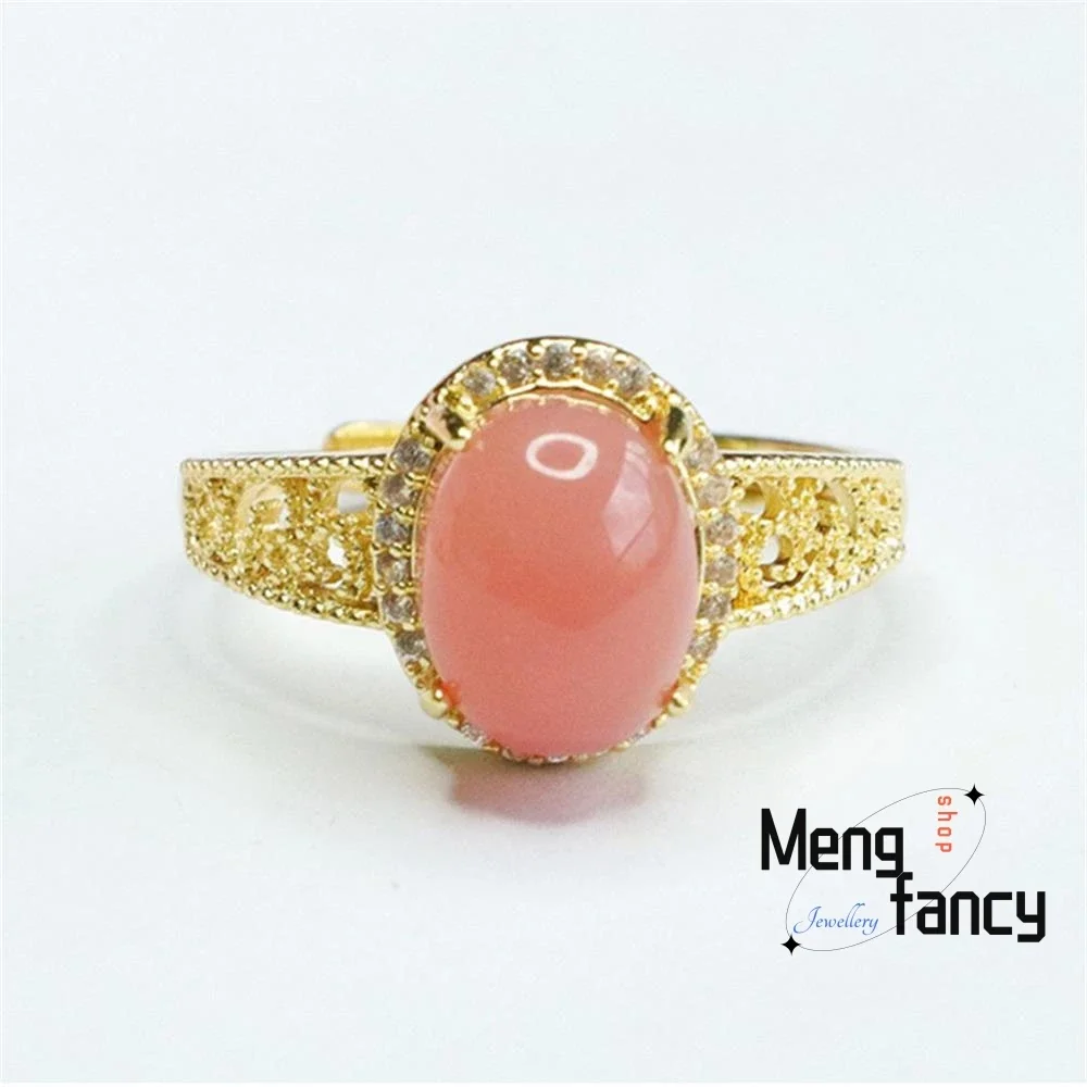 

S925 Silver Lnlaid Natural Salt Source Agate Pigeon's Egg Ring Exquisite Simple Elegant High-grade Couple Fashion Fine Jewelry