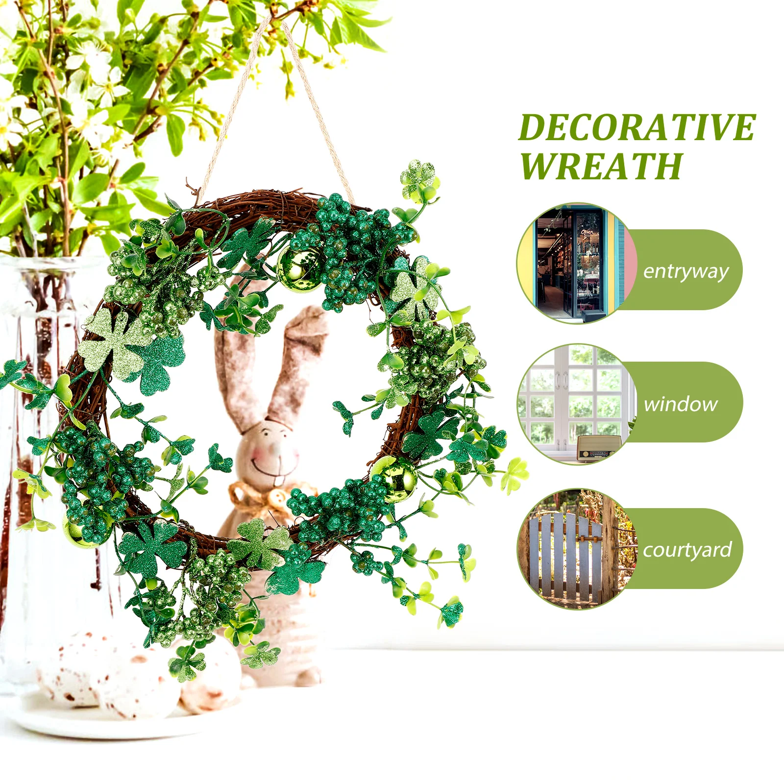 

Four Leaf St Patrick's Day Decor Hanging Door nament Festival Pendant Outdoor Spring Wreath Hanging Decor Wreath