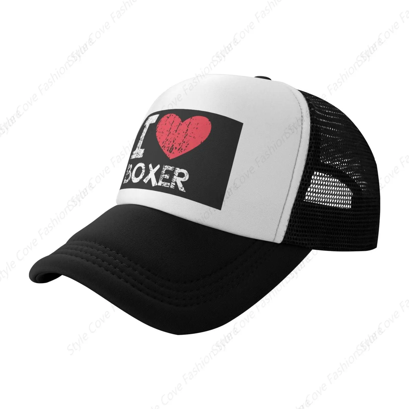 I Love Boxer Dog Trucker Hat Fashion Baseball Hat Breathable Adult Outdoor Mesh Hat Travelling Sun Protection Casquette