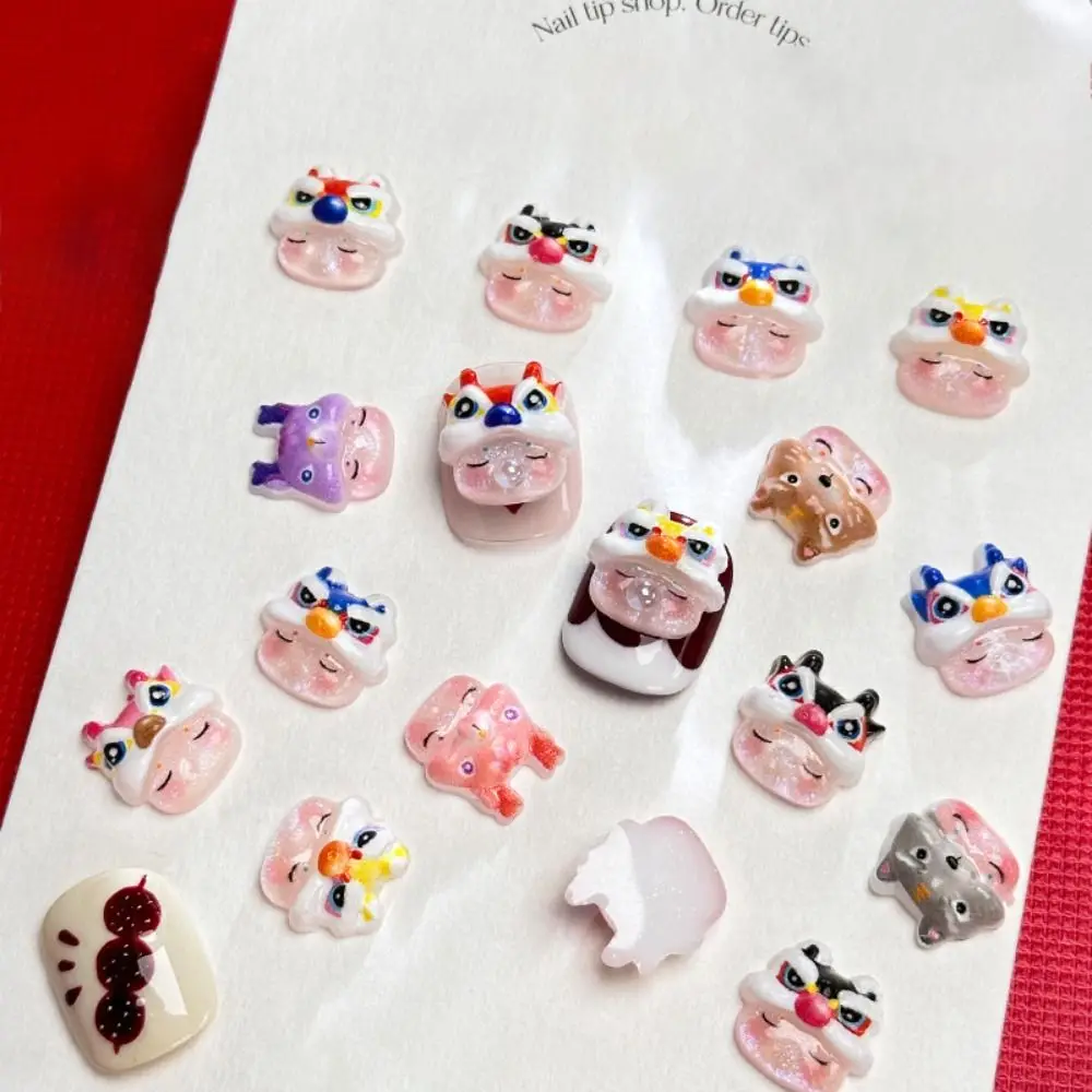 10 Pcs 3D Lion Nail Art Ornament Creative Fashionable New Years Manicure Lion Dance Series Cartoon Dragon Resin Nail Decoration