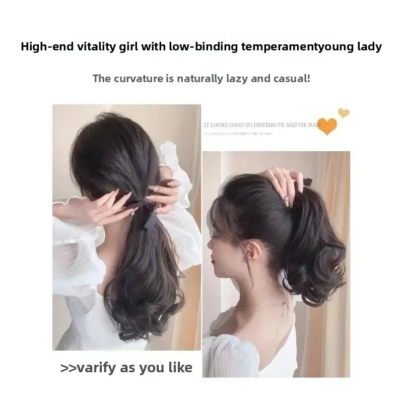 باروكة شعر صناعية للنساء، مشبك ذيل حصان منخفض، خفيف الوزن بدون سحب، جو كوري، ذيل مزيف من الألياف الآسيوية، ذيل حصان