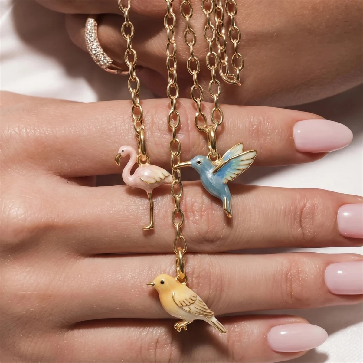 Edelstahl-Emaille-Vogelanhänger Flamingo Schwan Papagei Anhänger DIY Halskette Armband Schmuckherstellung Zubehör – Detail 5