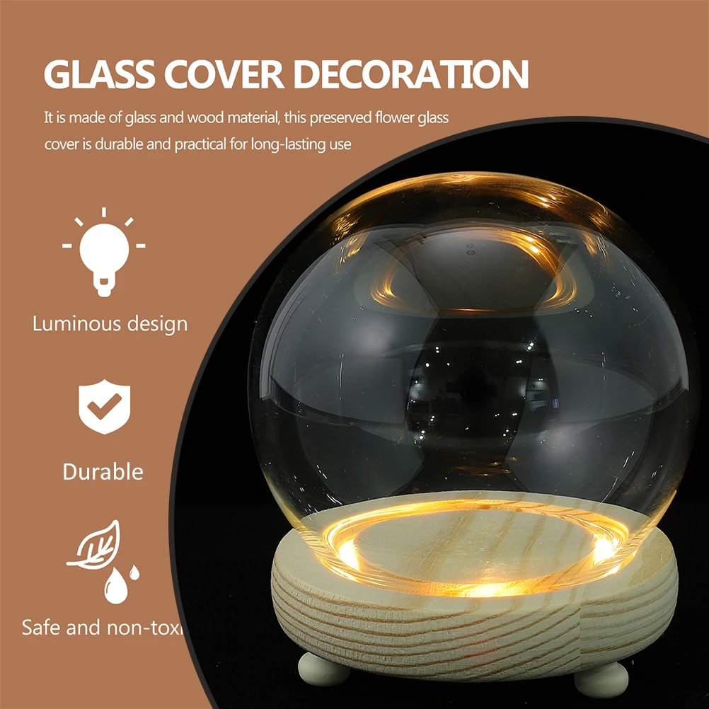 

Glass Preserved Flower Cover Plant Container High Borosilicate Tabletop nament Glass Dome Display Luminous Base Artificial