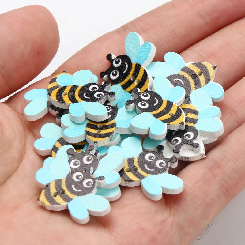 20pcs/Two Holes Bee Cartoon Wooden Button Handwork Sewing Scrapbooking Clothing Craft Cardmarking DIY for Home Decoration