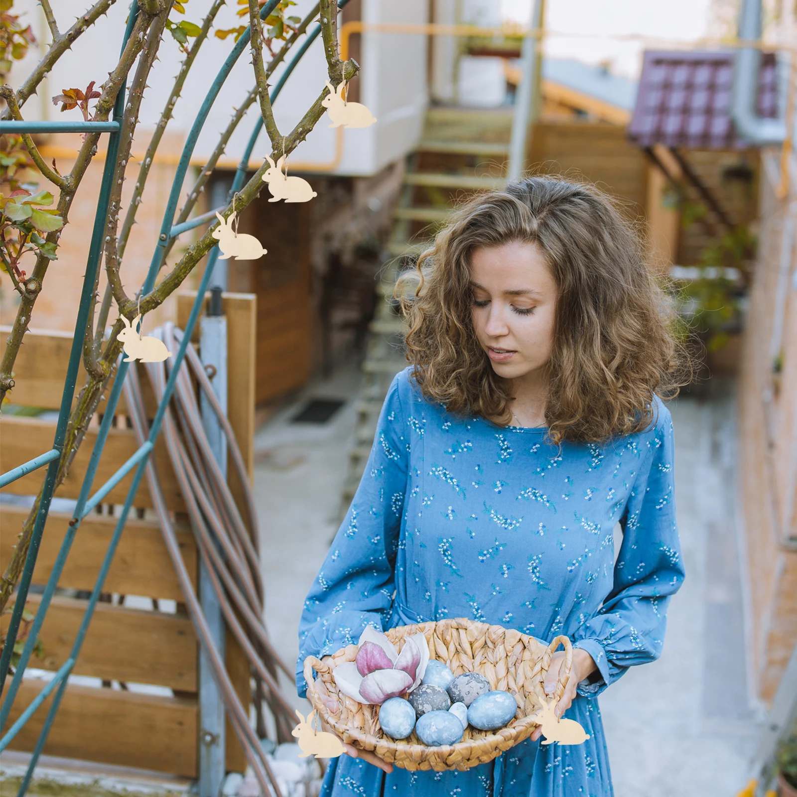 

40pcs Easter Rabbit Wooden Slices Handmade DIY Crafts Unfinished Wood Bunny Decor Beige Hanging Ornaments Quality