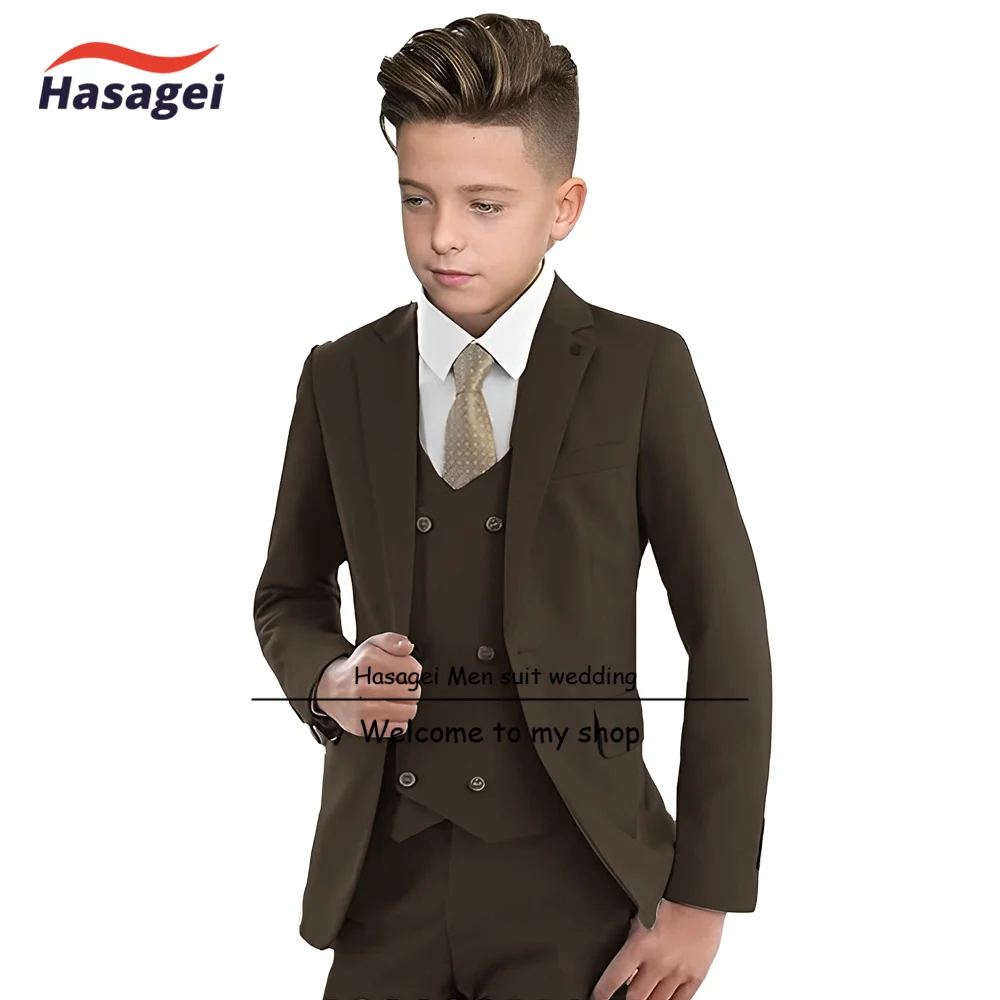 Traje Beige Formal para niños, chaqueta de esmoquin para boda, pantalones, chaleco, Blazer ajustado, 2 a 16 años, 3 piezas