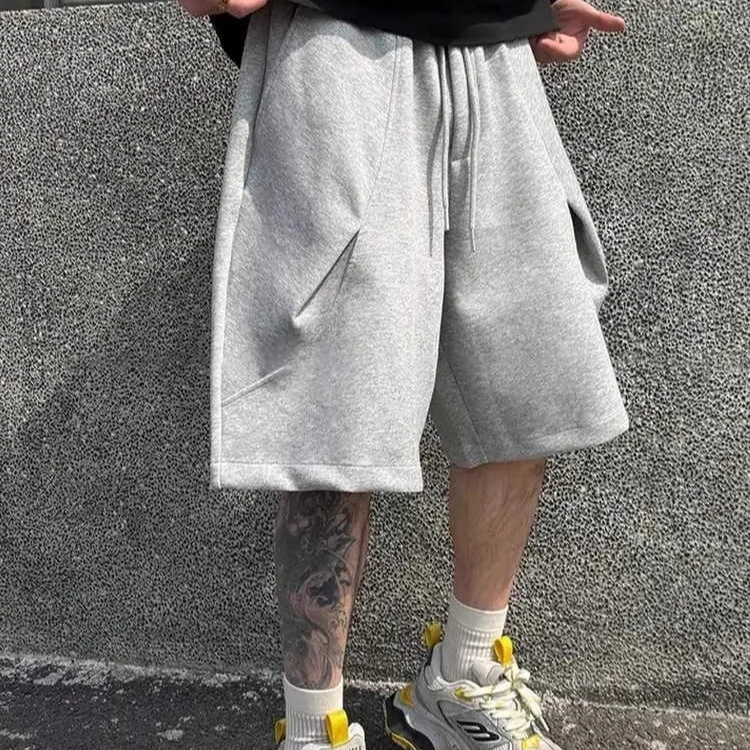 

2026 Summer Sports Shorts Men's Heavy and Wide High Street Pleated Splicing Casual Five-point Shorts