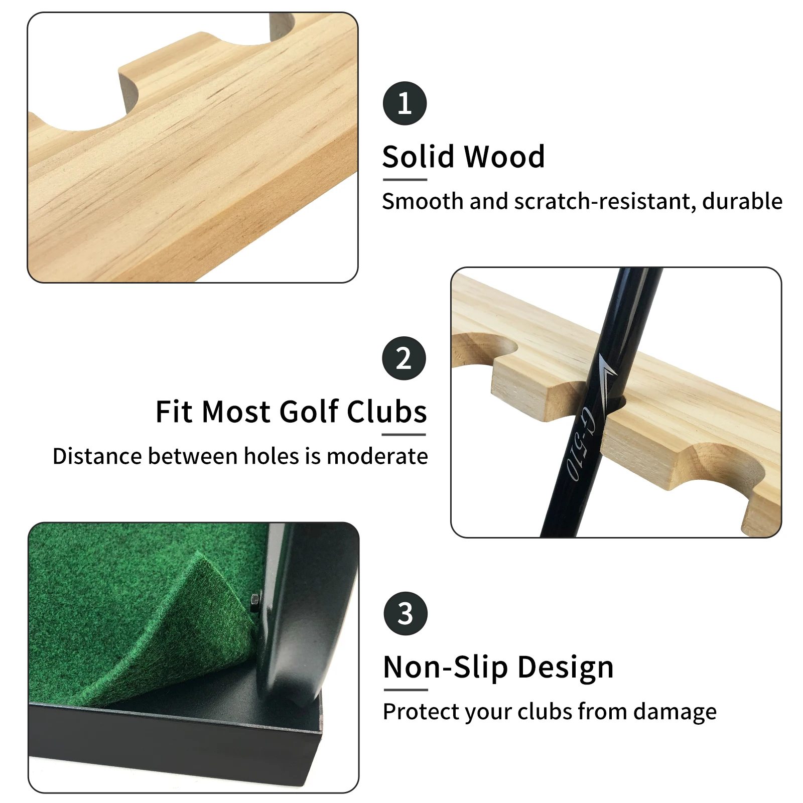 Wooden Golf Putter Stand with Grass Display Rack for 9 Golf Club Rack Golf Club Holder for Storage Garage Home Indoor Outdoor