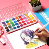 with Water Brush Pen Watercolor Paint Set 8/12/18/28/36/48 Plastic Box Watercolor Pigment Solid Oil Painting Kit Students