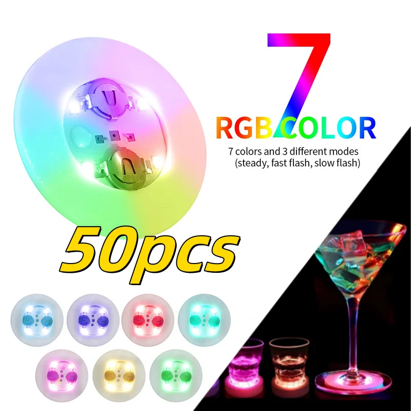 1/10/20/50pcs LED Coaster Lights Battery Powered Luminous Drinking Cup Pads Lamp Liquor Bottles Coaster Stickers Club Bars Party