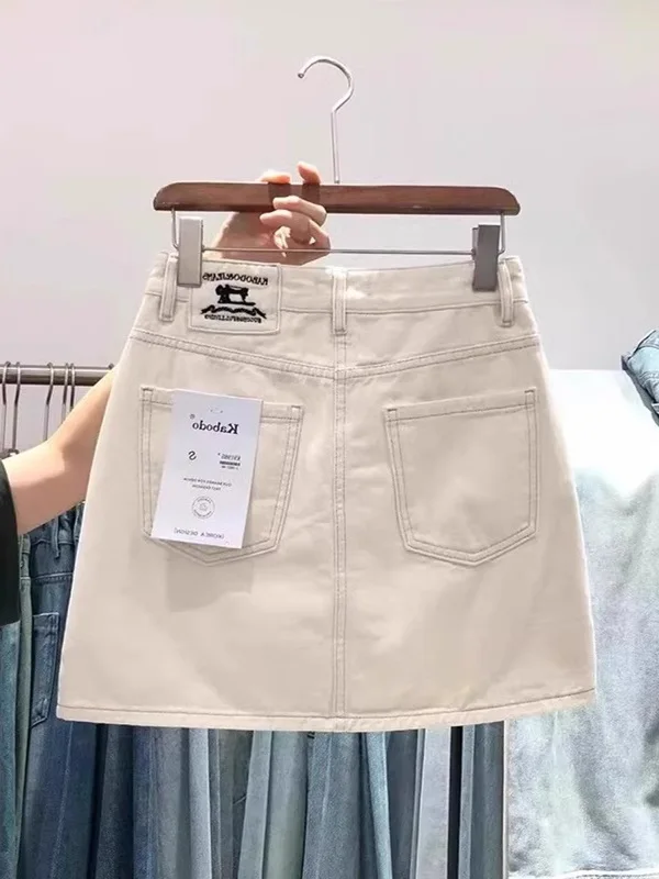 High Waist A-Line Skirt Women's Denim Short Skirts Summer Slimming plus Size Anti-Light Half Body Skirts