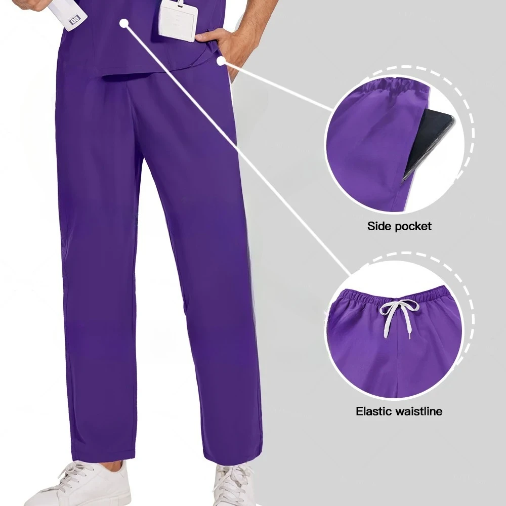 Uniforme médico de manga curta com decote em v roupas de trabalho hospital enfermeira esfrega uniforme dcotor uniformes cirúrgicos enfermagem conjunto calça reta