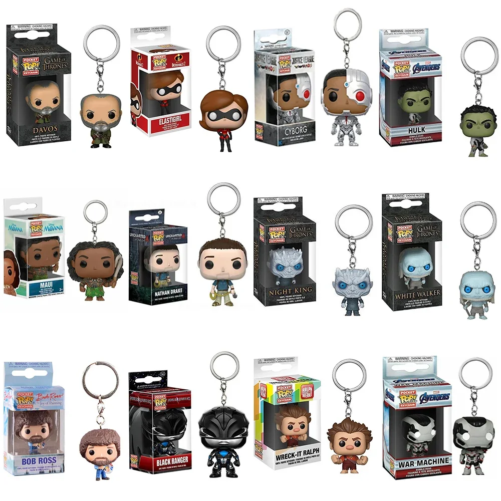 POP Keychain ToysThe Hulk Night King War machines Davis Bob Ross Mysterious Sea Area Steel frameVinyl Doll Collectible Figure