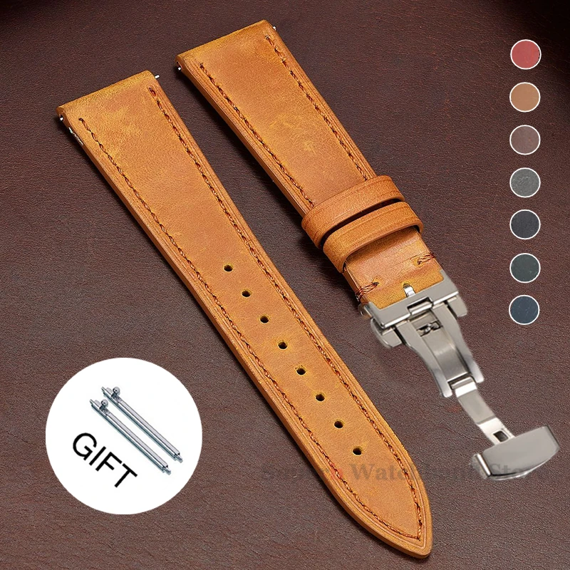 Винтажный кожаный ремешок для часов Seiko, пряжка-бабочка, ремешок из воловьей кожи для Omega 18/19/20/21/22/24 мм для браслета на запястье