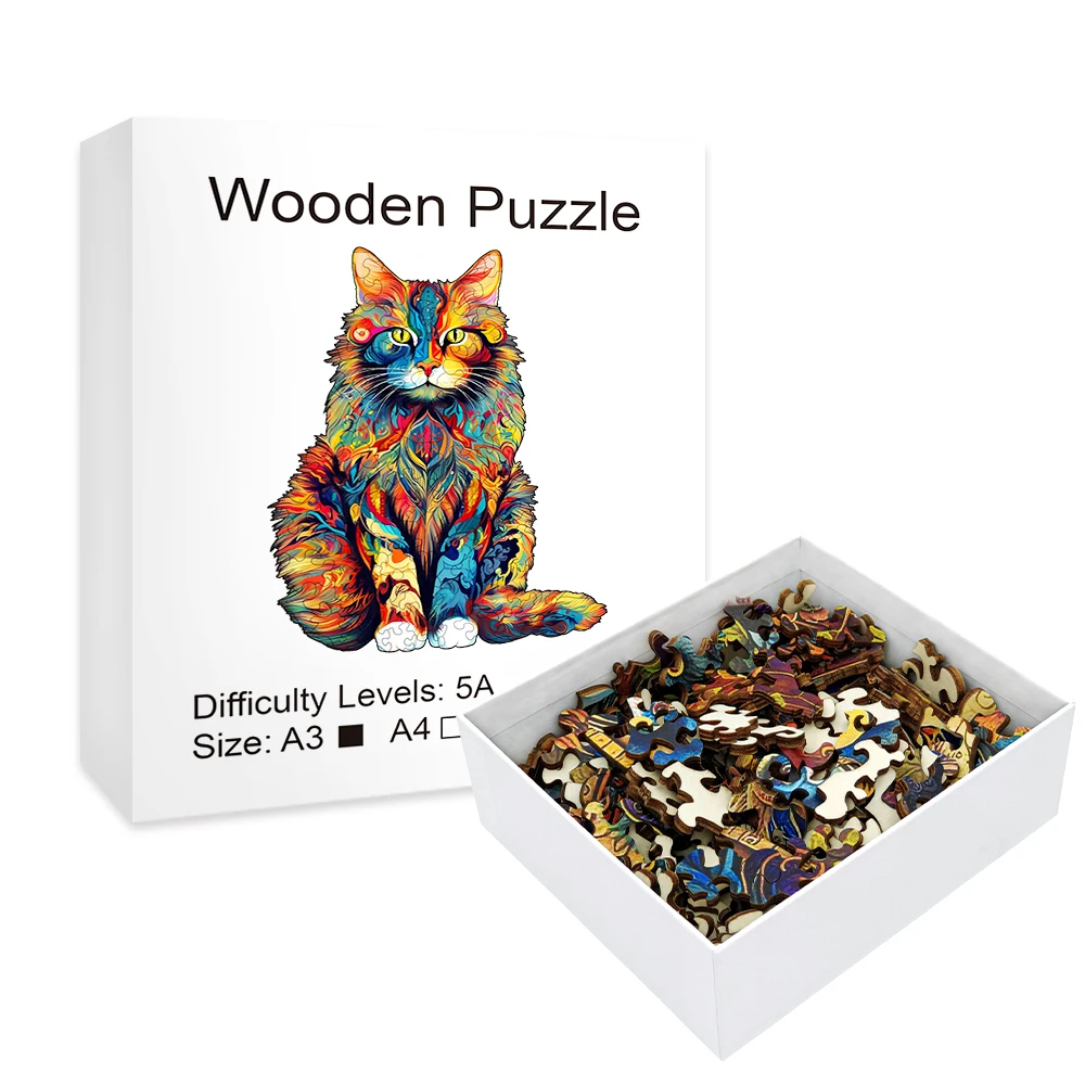 Puzzle en bois pour adultes, puzzle en bois de chat pour adultes, puzzle unique en forme d'animal coupé en bois, cadeaux d'anniversaire pour la famille