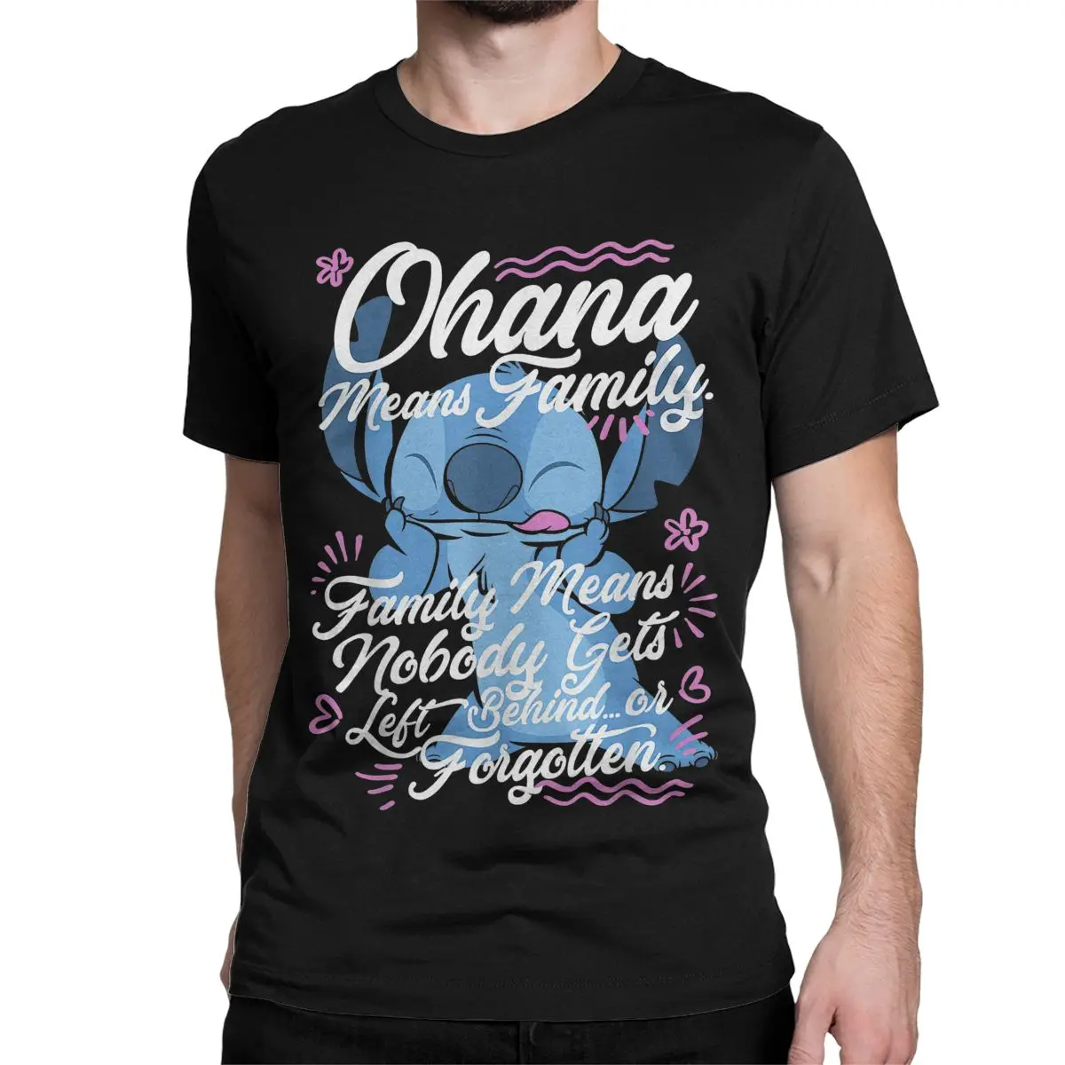 Stitch Day Ohana Means T Shirt for Men Women Cotton Casual T-Shirts Crewneck Cartoon Cute Tees Short Sleeve Tops Summer