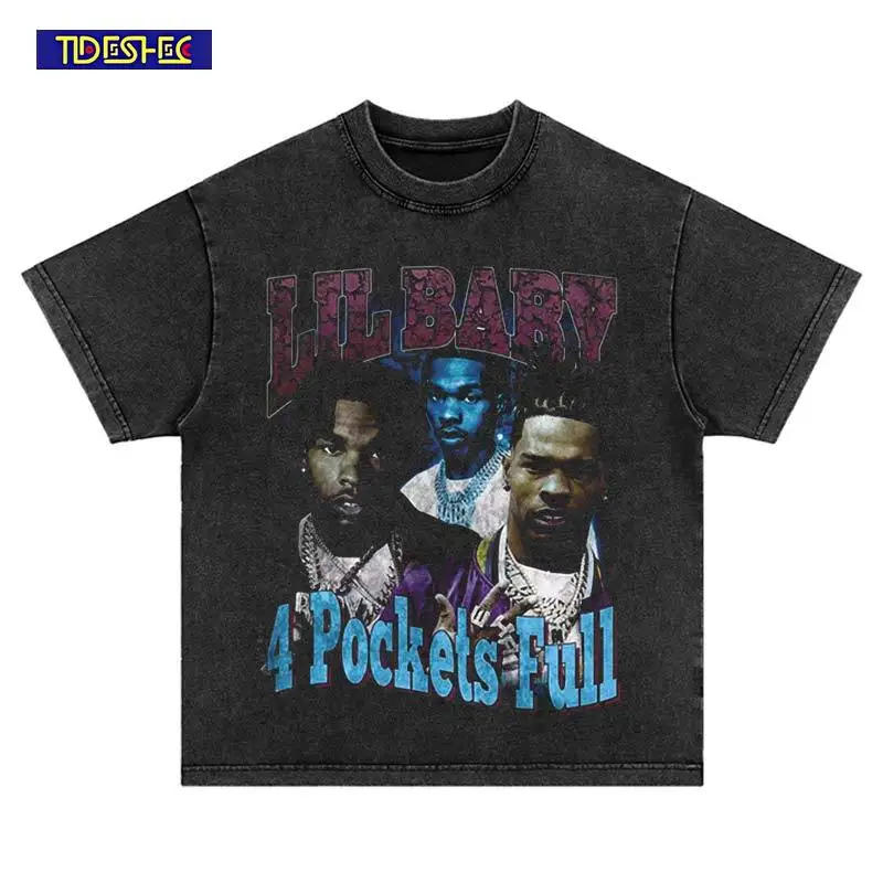 Summer Vintage Streetwear Harajuku Fashion Portrait Print Washed Hip Hop Oversized Neutral Leisure T-Shirt Cotton Tshirt Tops
