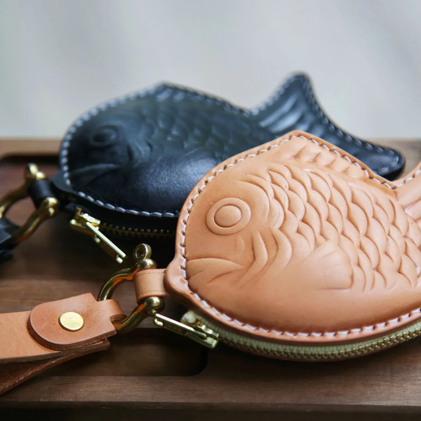 Handmade Red Snapper Fish Bag Charm Japanese Retro Leather Coin Purse Small Storage Bag Keychain Decoration