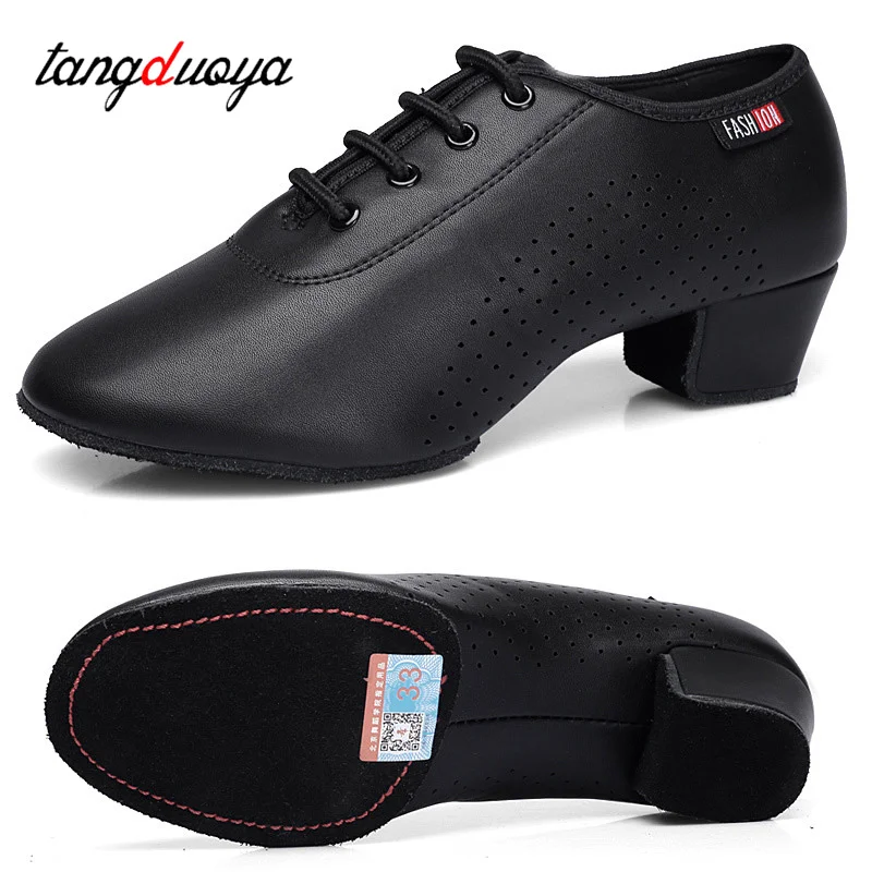 Latin Dance Shoes For Women/Men/Boys/Girl Soft Soles Lace-Up Black 3cm High Heels Salsa Jazz Dance Shoes size 26-45