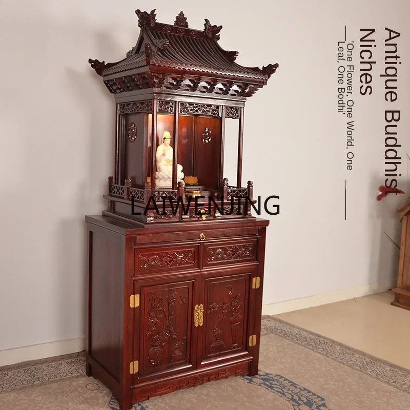 MJY mahogany Chinese antique with door for Taiwan God of Wealth Guanyin Bodhisattva household statue