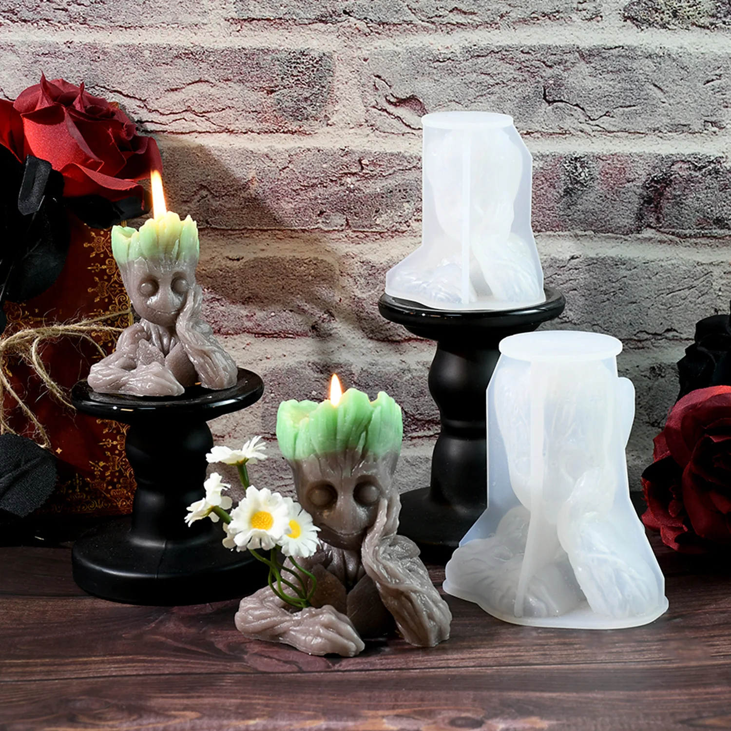 Silicone Candle Molds Smile Tree Man Silicone Mold Candle Gypsum Doll Ornament Mold DIY Hand Soap Making Tool