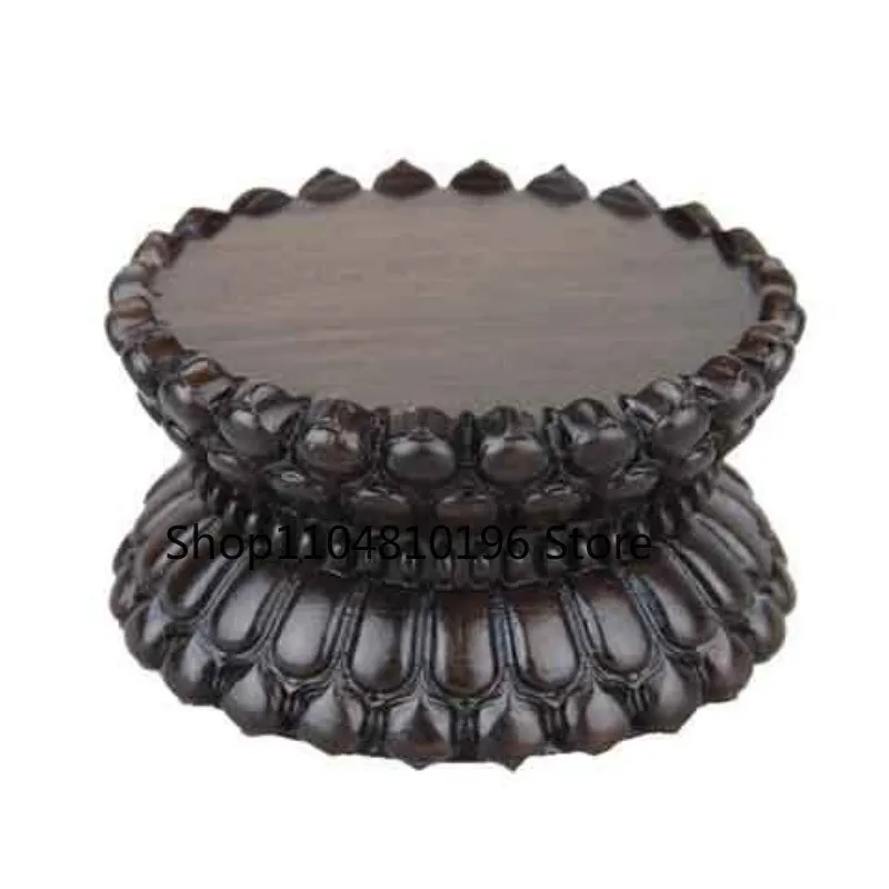 New Ebony Wood Carved Lotus Base Decor Stand Ornament Round Display Holder