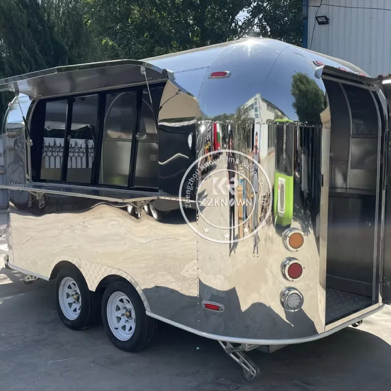 Stainless Steel Food Van Highly Towing Airstream Fast Food Trailer Mobile Sand Cart for Sale