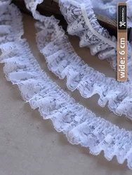 1 Yard 6CM di larghezza tessuto di pizzo di Tulle elastico per abiti da sposa con frange e finiture polsini pieghettati Appliques artigianato accessori per cucire