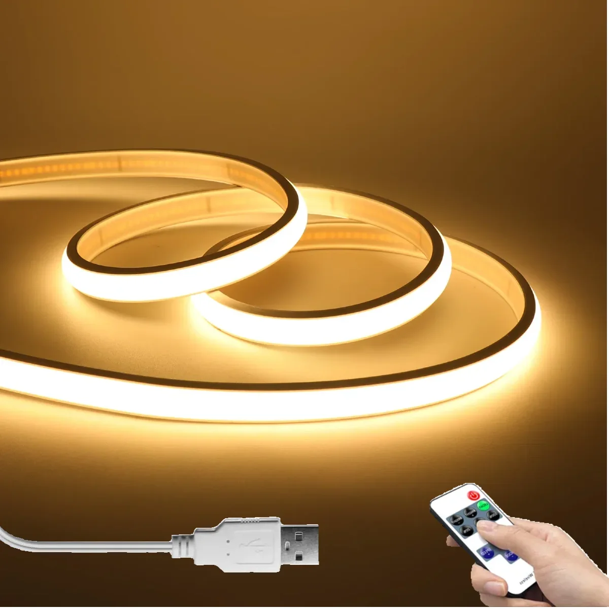Ultra Bright USB 5V COB Neon Strip Light 320LEDs/M RA90 Pure Silicone Tube Soft Waterproof With Dimmable RF Remote Controller