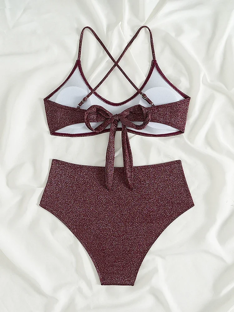 Женские бикини 2025, купальник с лямкой на шнуровке, комплект бикини, сексуальные стринги, купальный костюм, женская летняя пляжная одежда, комплект из двух предметов