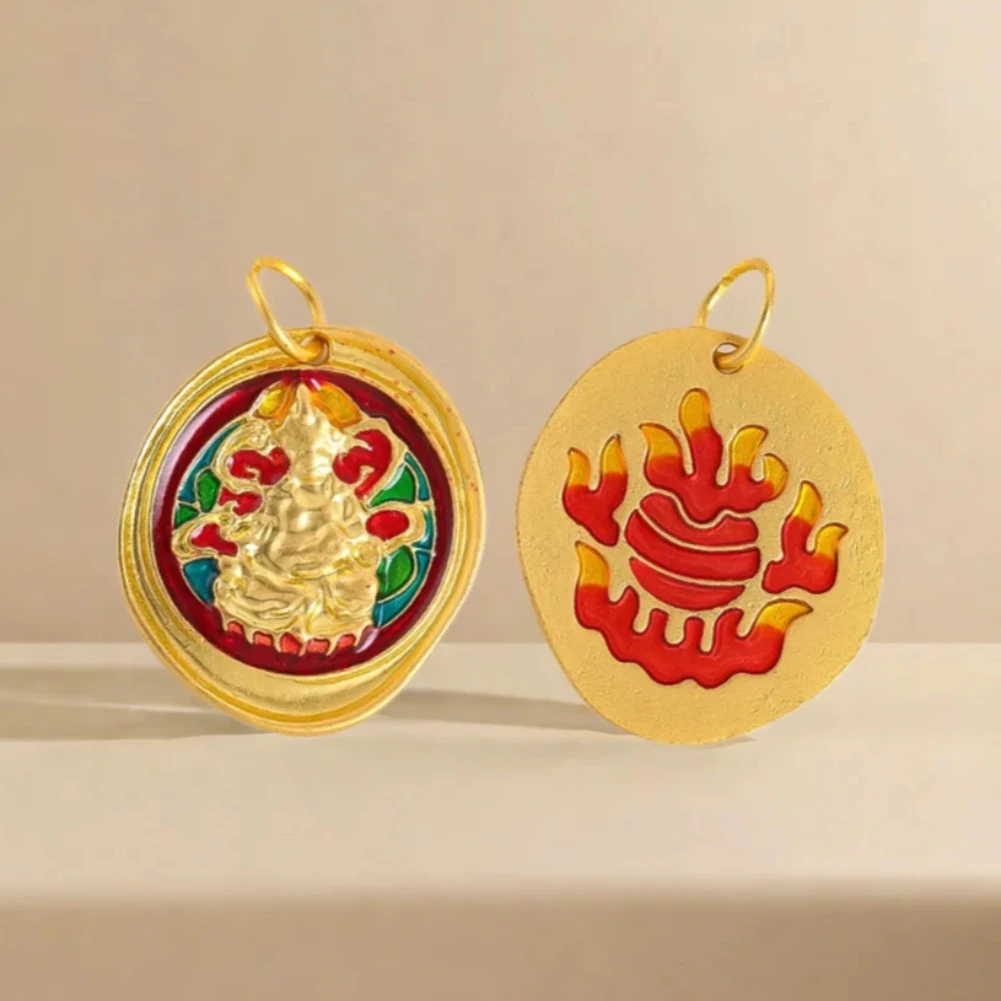 Dijes de dios de la fortuna de color amarillo arena de cobre, cinco juegos de vigilancia, dios de la riqueza, colgante de la buena fortuna, joyería para hombres