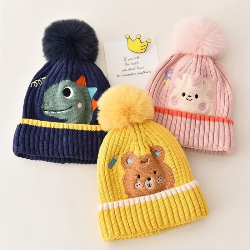 Winter Baby Warm Beanie Cap for Kids Boys Girls Cute Cartoon Dinosaurs Unicorn Bear Crochet Bonnet Newborn Photogrpahy Props Hat