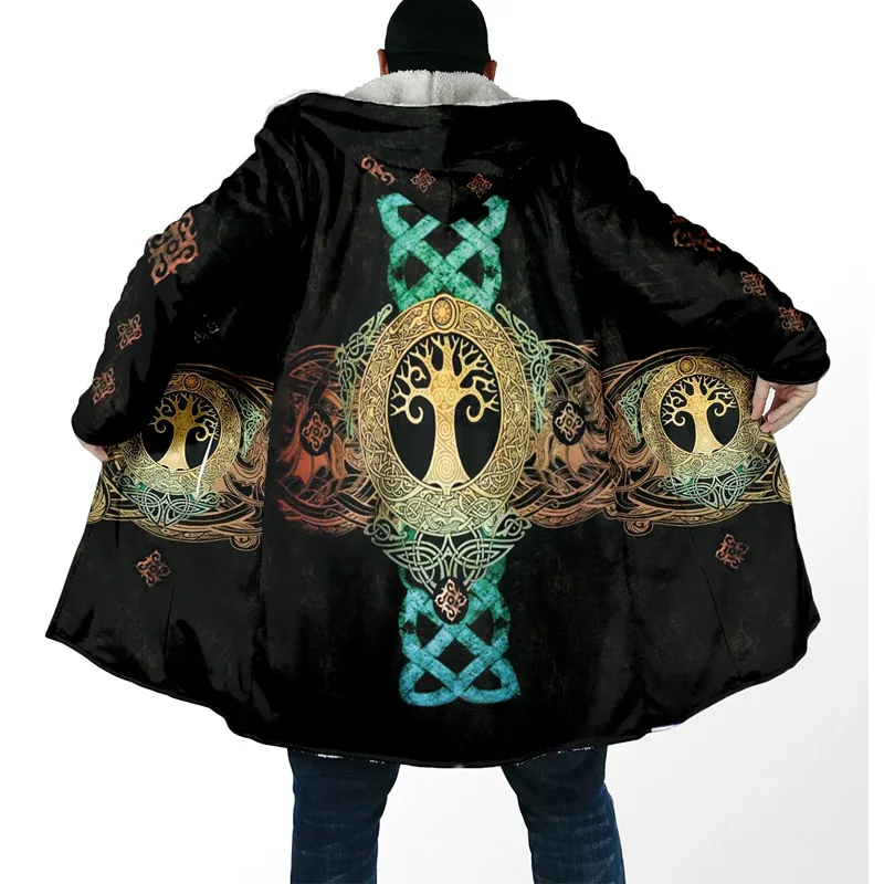 

New Winter Fashion Men's Hooded Cloak with Dragon Tattoo 3D Printed Wool Hooded Cloak Neutral Casual Thick Warm Cloak Coat Q0312