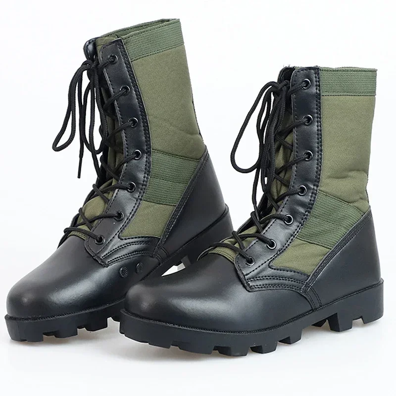 Sapatos de exterior impermeável com renda masculina, lona respirável, camuflagem, combate tático, botas de inverno, botas de inverno