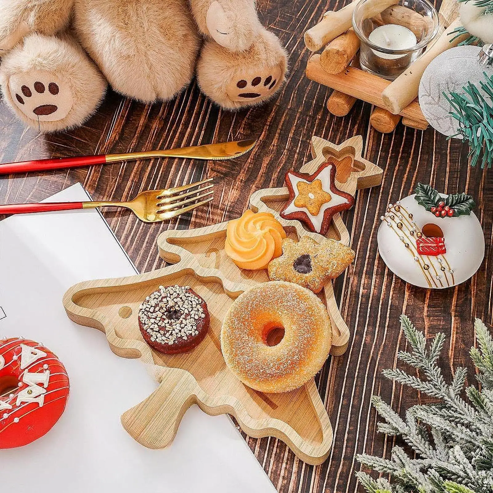 Plato en forma de árbol de Navidad, plato para servir postre, suministro de cocina