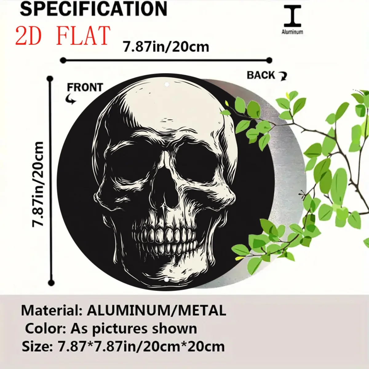 2D Flat, 1pc Gothic Skull Wall Decoration - Black And White Retro Metal Sign, Lightweight Aluminum Round Ornament For Halloween,