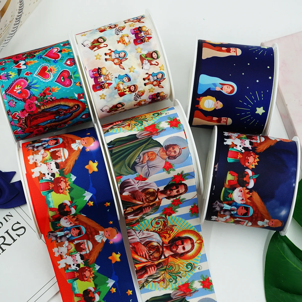 لتقوم بها بنفسك الكرتون يسوع المطبوعة Grosgrain الشريط ل لوازم الحرفية اكسسوارات الخياطة 5 ياردة ، راتنجات مستو 10 قطع. 59585