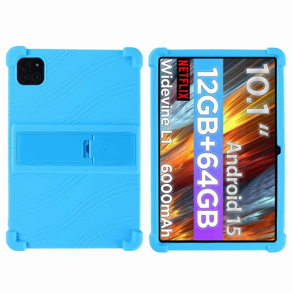 

For Callsky-Tab Ctab 10 inch Case Adjustable Kickstand Silicone Tablet Protective Cover - Baby Blue