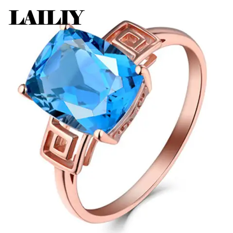 LAILIY925 Sterling Silver Rose Gold Birthday Gift Creative Sapphire Adjustable Ring for Men Women Fashion Jewelry