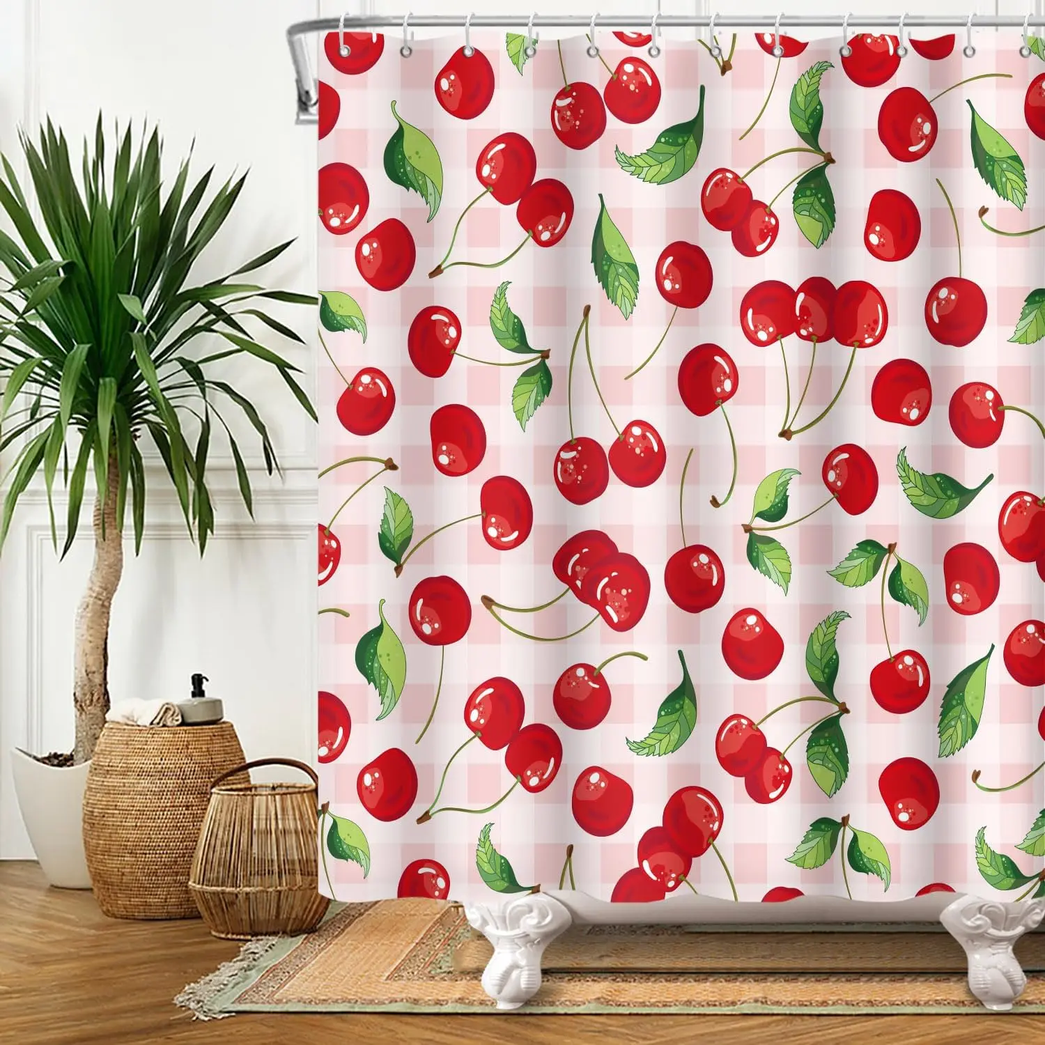 

Занавеска для душа с красной вишней, акварельные эстетические занавески для душа для ванной комнаты, фруктов, занавеска для ванной комнаты, декор, весенний душ