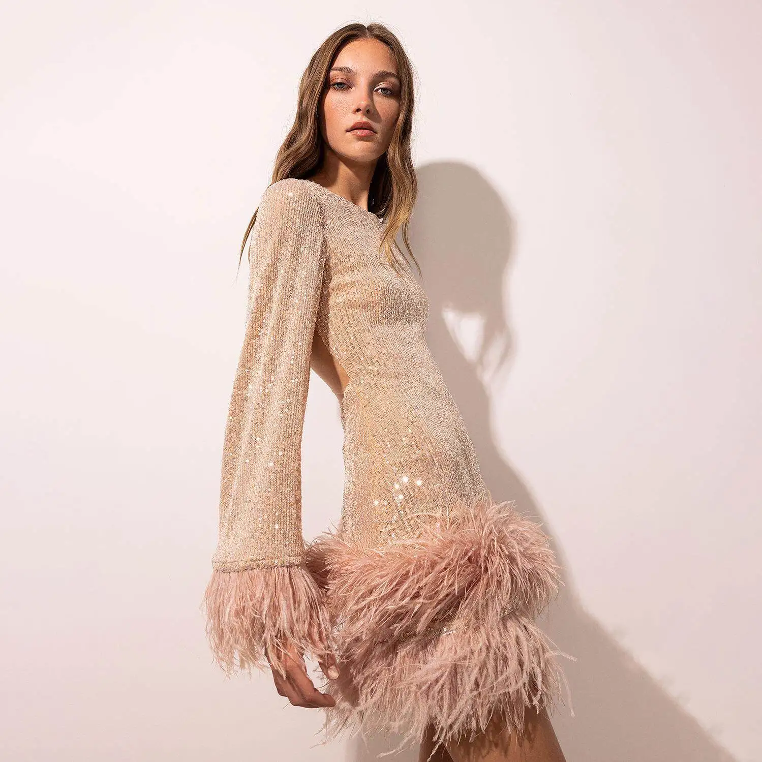 

Сексуальное ort Dr Long Sve Вечернее платье с перьями на талии, трансграничное осеннее новое женское платье Dr Ciwalk, круглое Ne