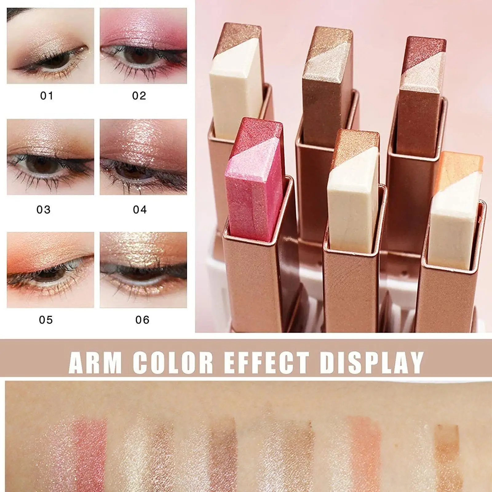 Two-tone Eyeshadow Stick Waterproof Two-Tone Eyeshadow Cream Eye Shimmer Colour Stick Shadow Lasting Makeup Double Pen Long T6Q7