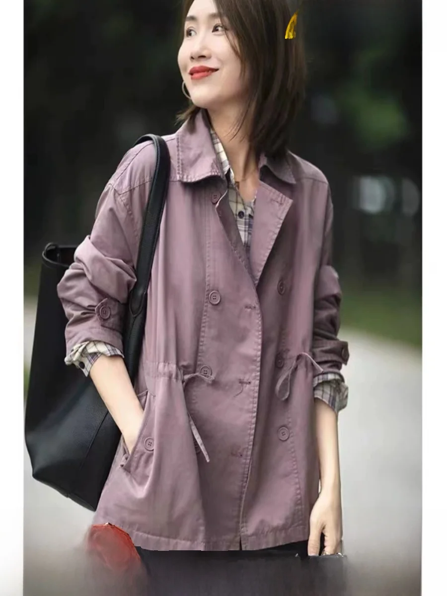 

Женская демисезонная ветровка из смесового хлопка свободного кроя с эффектом похудения, модная, с утяжкой на талии, с длинными рукавами, повседневная, деловая, стильная.