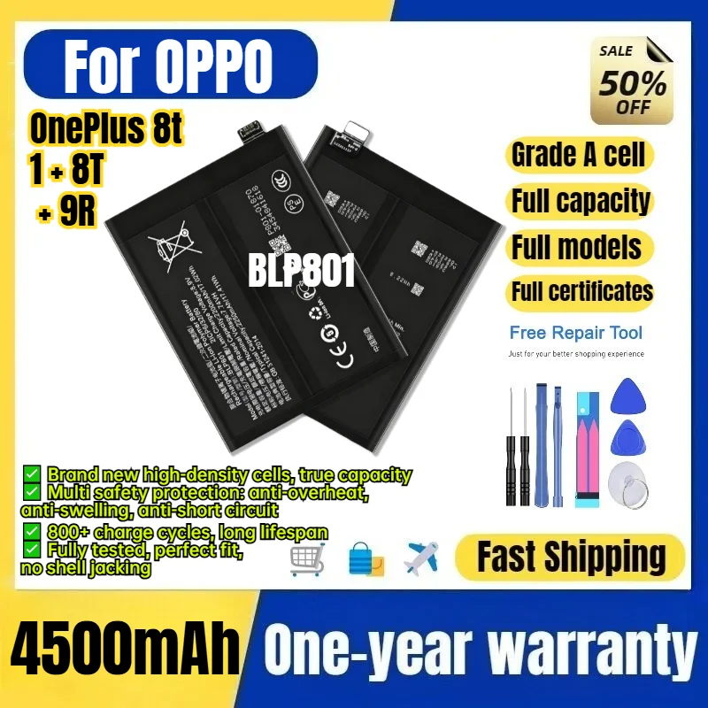 BLP801 for OPPO OnePlus 8t/1 + 8T/1 + 9R Phone Battery 0 Cycle High Capacity Battery Replacement Bateria Grade A Cell with Tools