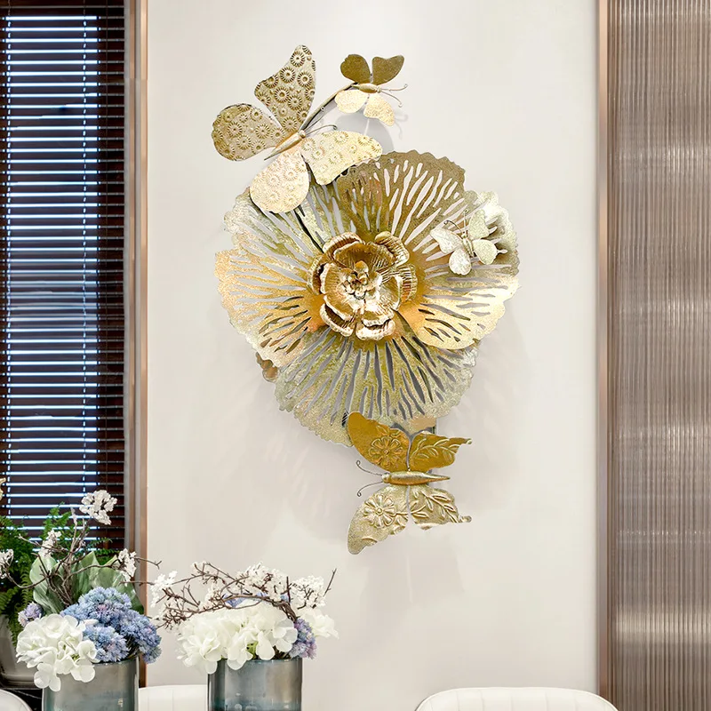 Chinese Style Wall Decoration Living Room Rich Honorable Peony Flowers Three-dimensional Wrought Iron Background Wall Pendant