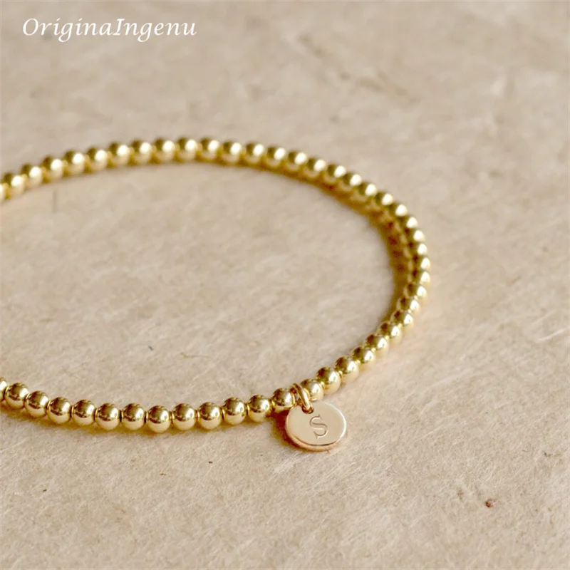 Ręcznie robiona bransoletka ze złotych koralików 14-karatowe złoto wypełnione elastyczna bransoletka Niestandardowa biżuteria z literami Bransoletki Boho Vintage Boho Biżuteria damska — zdjęcie 6