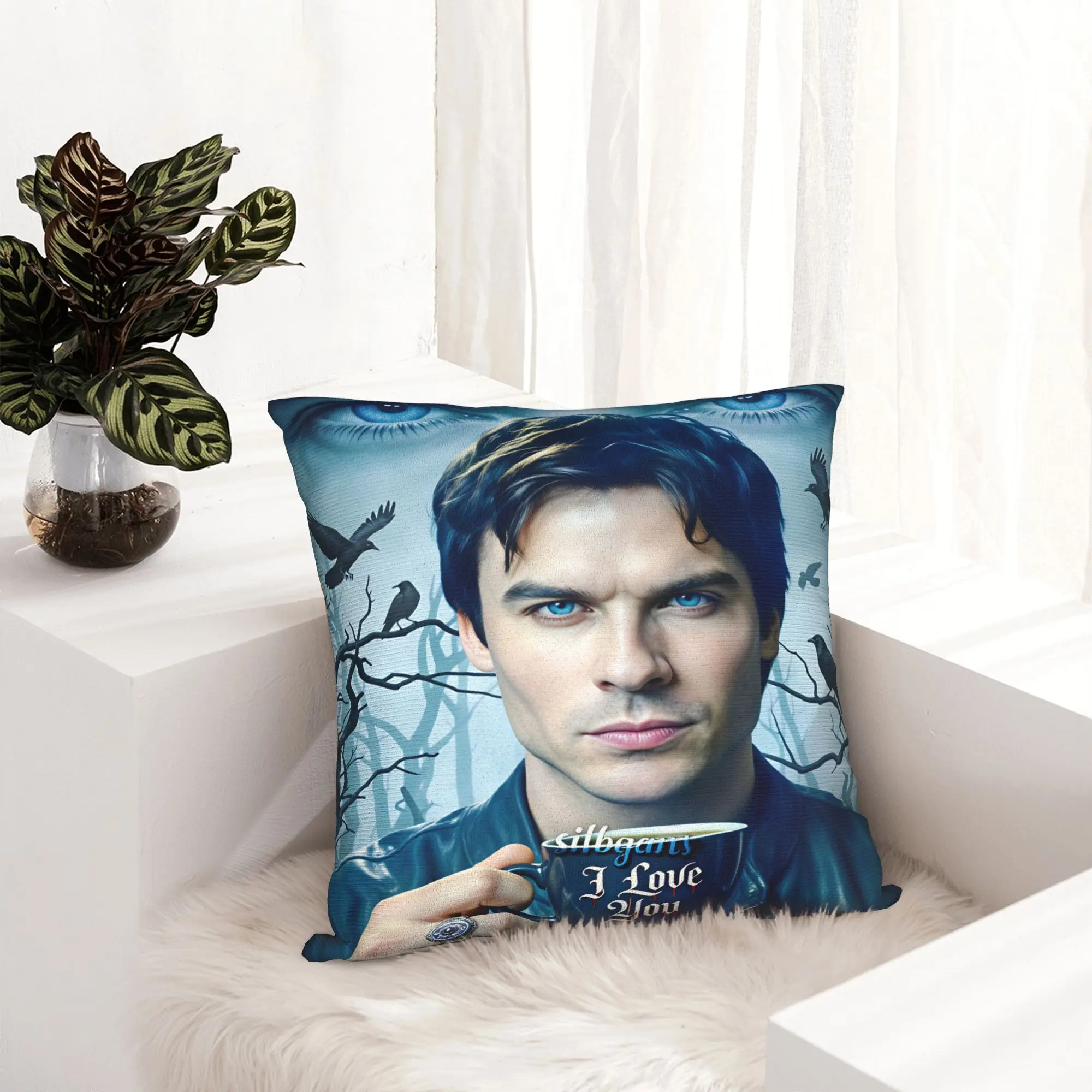 VIKAMA Vampire Diaries Damon Portrait Pillowcases  Cute Funny Pillow Case For Living Room Bed Chair Graphic Pillow Cover