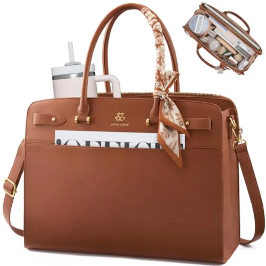

LOVEVOOK Laptop Tote Bag for Women Faux Leather Work Bag Waterproof Briefcase Handbag for Teacher Business with Silk Scarf